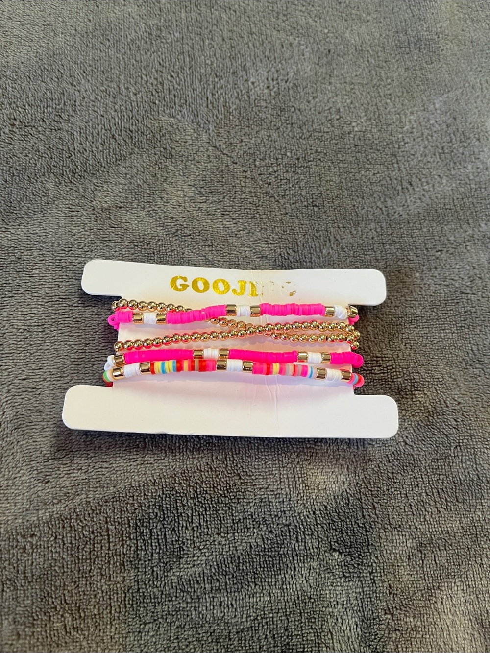 Neon Pink Beaded Bracelet Stack with Gold Accents